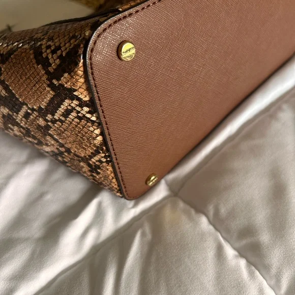 NWT Calvin Klein Tan and Black Snake-Print Chain-Handle Tote - Picture 3 of 9